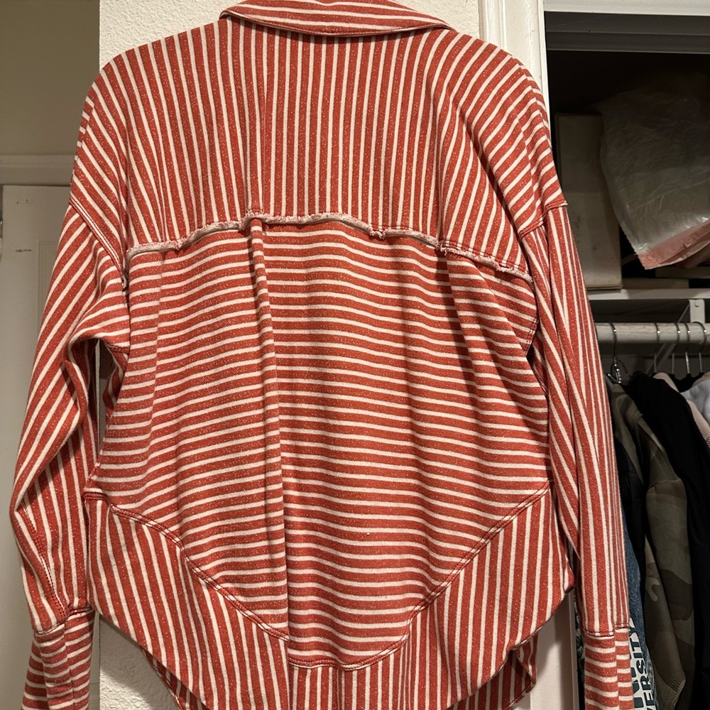 Pilcro Red and White Striped Button Down Shirt - Picture 3 of 4